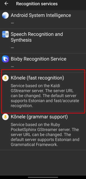 Recognition services - tap Kõnele fast recognition